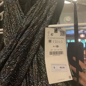 Zara Metallic Ruched Mini Party Dress size M NWT